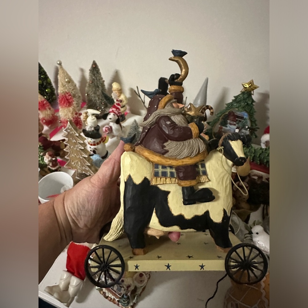 Williraye Studio Primitive Santa on a Cow Figurine 1997 Folk Art Christmas